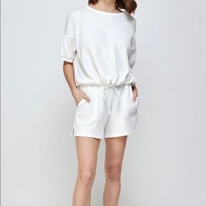 White Waffle Drawstring Top and Shorts